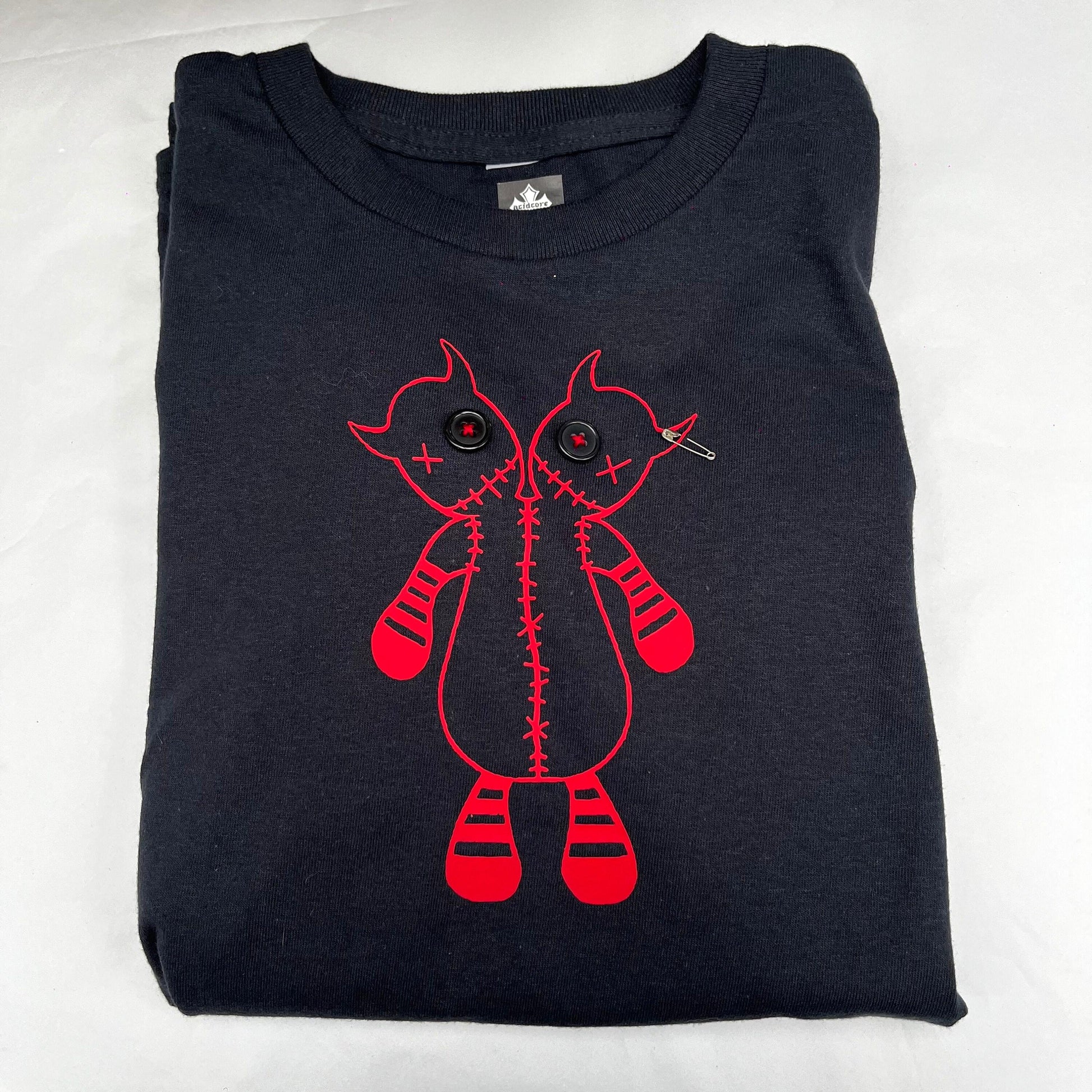 Red & Black Striped Button Eye Two Headed Monster Tee – Handmade Grunge Goth Shirt