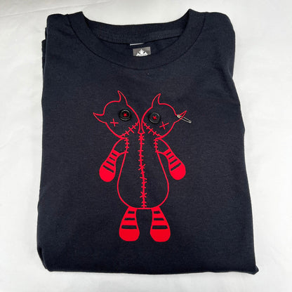 Red & Black Striped Button Eye Two Headed Monster Tee – Handmade Grunge Goth Shirt