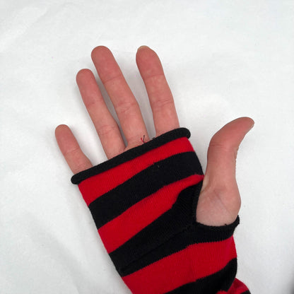 Red & Black Striped Button Eye Two Headed Monster Tee – Handmade Grunge Goth Shirt