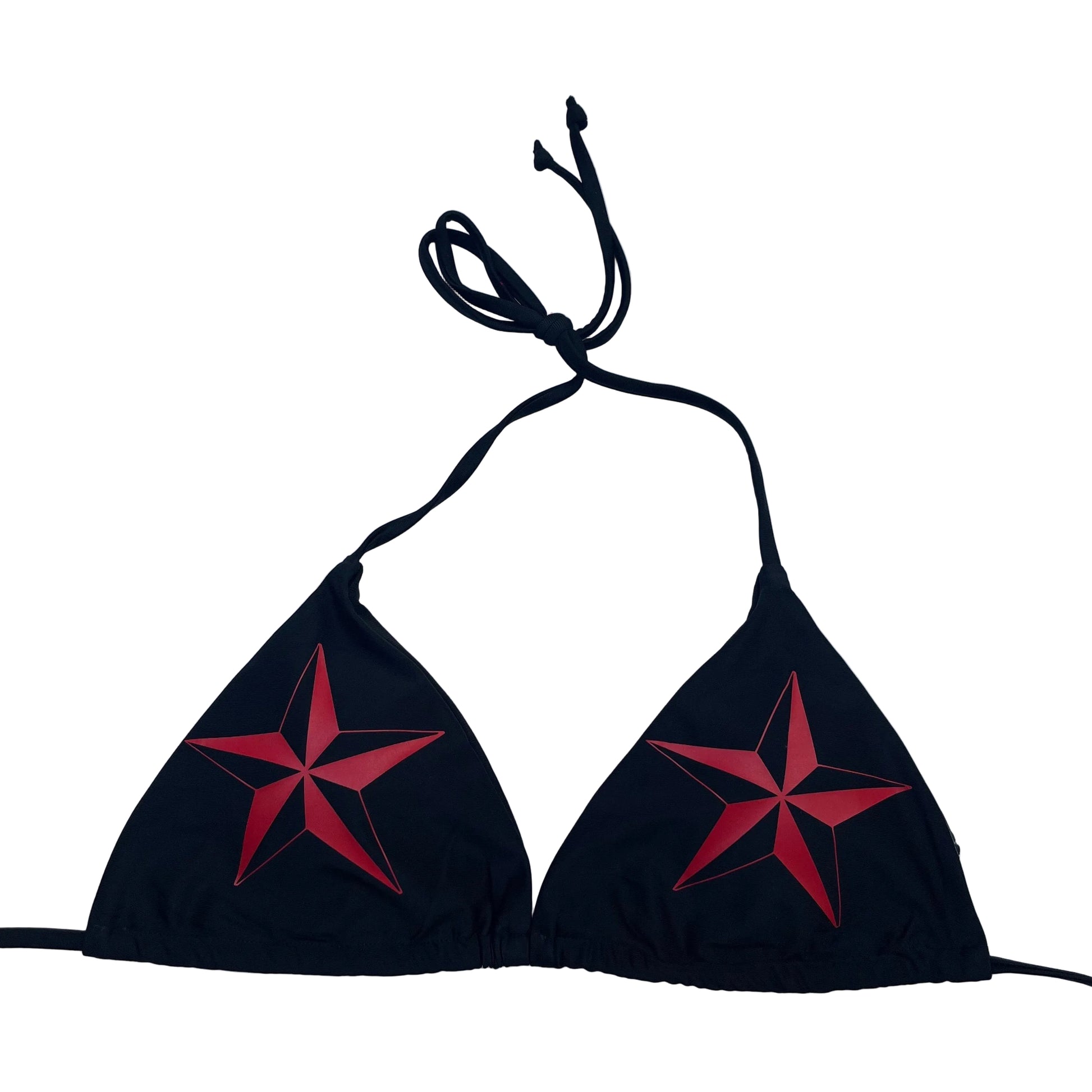 Red Nautical Star Black Tie String Bikini Halter Neck Top Y2k