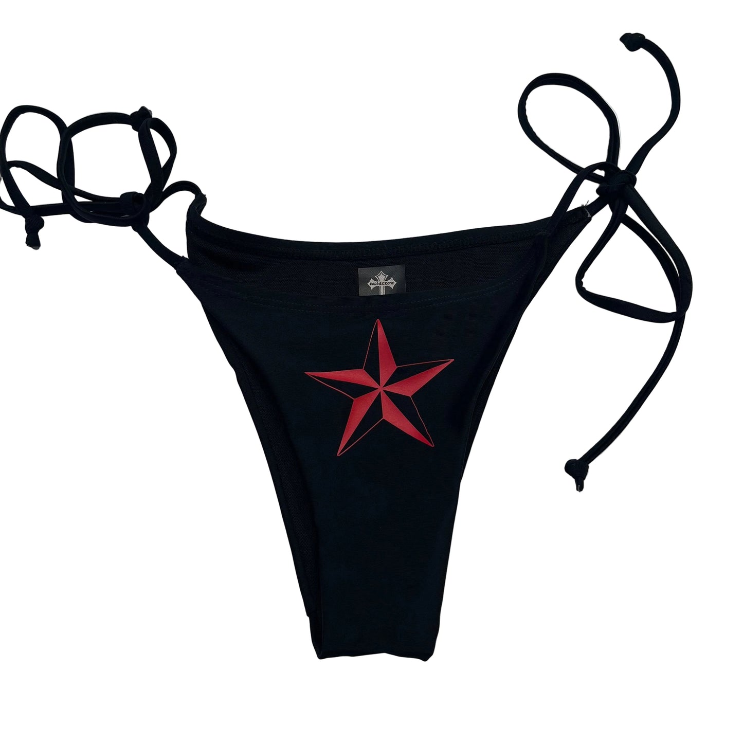 Red Nautical Star Black Tie String Bikini Halter Neck Top Y2k
