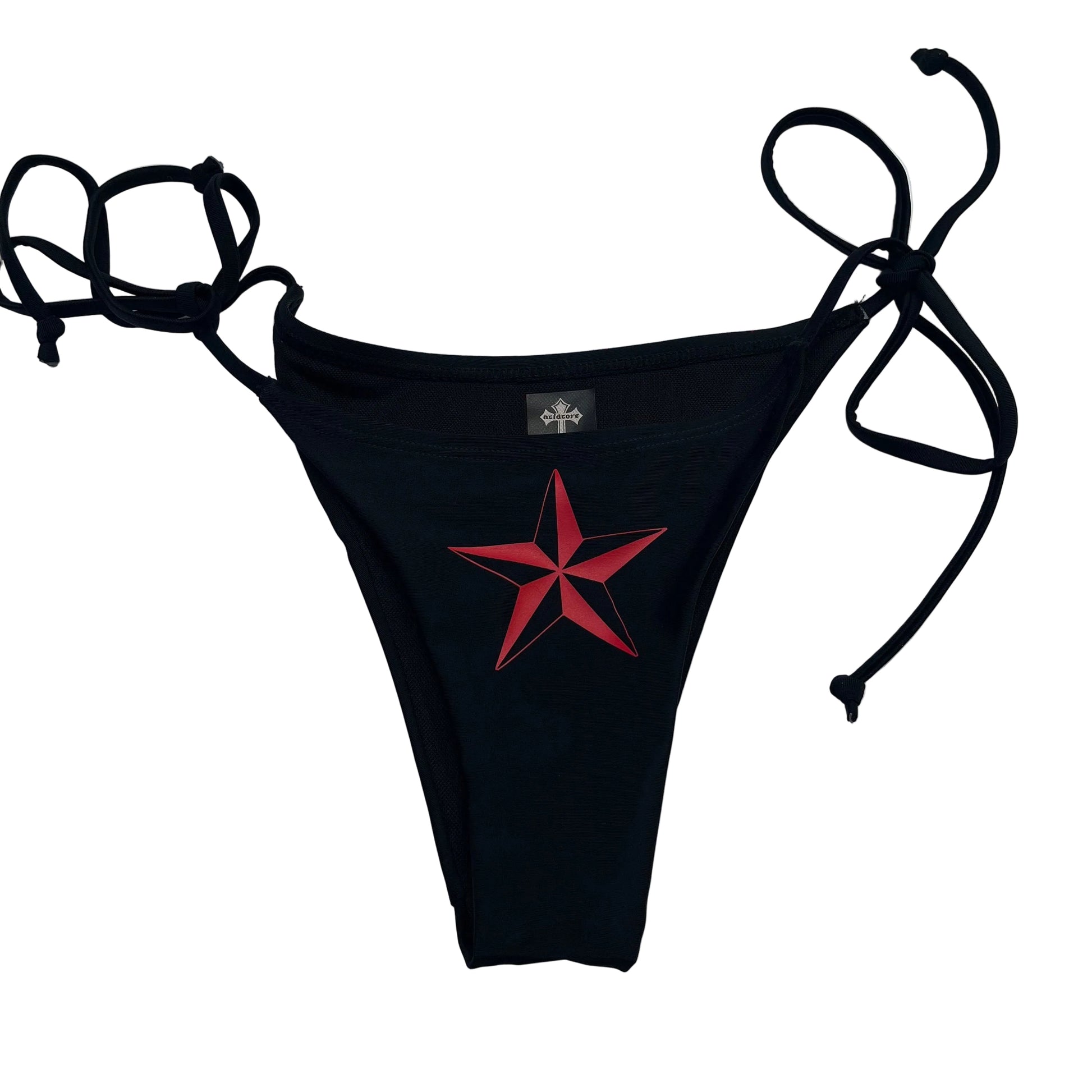 Red Nautical Star Black Tie String Bikini Halter Neck Top Y2k