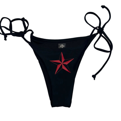 Red Nautical Star Black Tie String Bikini Halter Neck Top Y2k