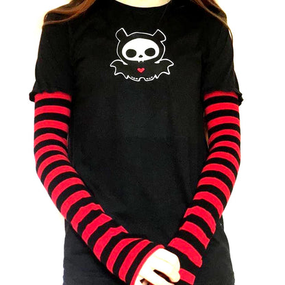Front View - Red n Black Stripe Sleeved Diego Top