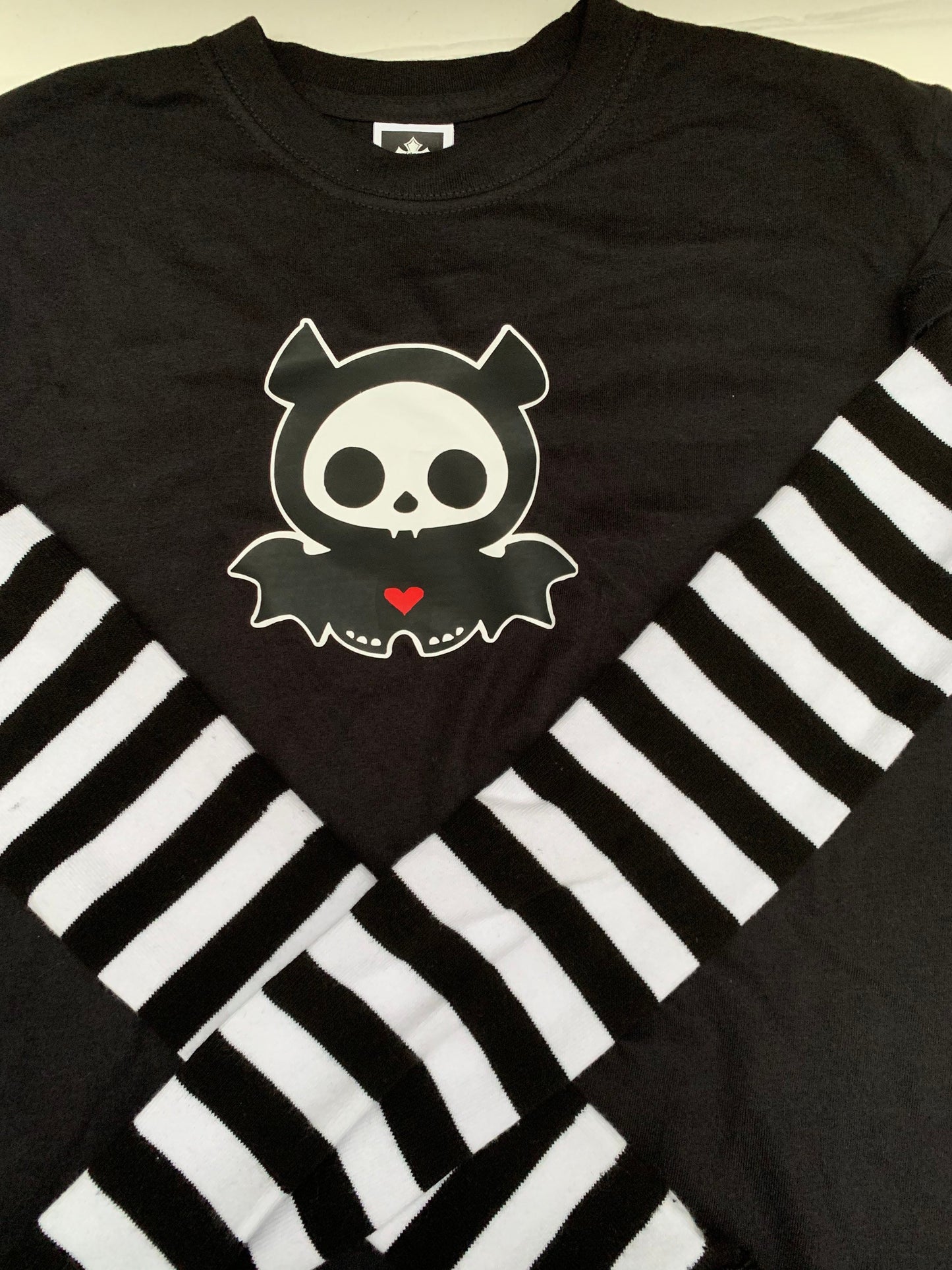 Red n Black Stripe Sleeved Diego Bat Skeleanimals Grunge Emo T-shirt