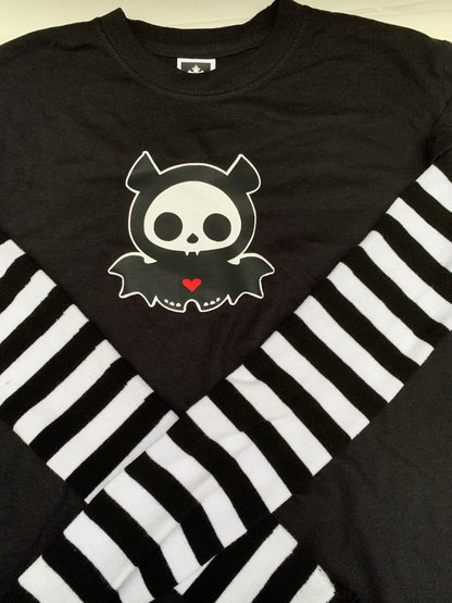 Red n Black Stripe Sleeved Diego Bat Skeleanimals Grunge Emo T-shirt
