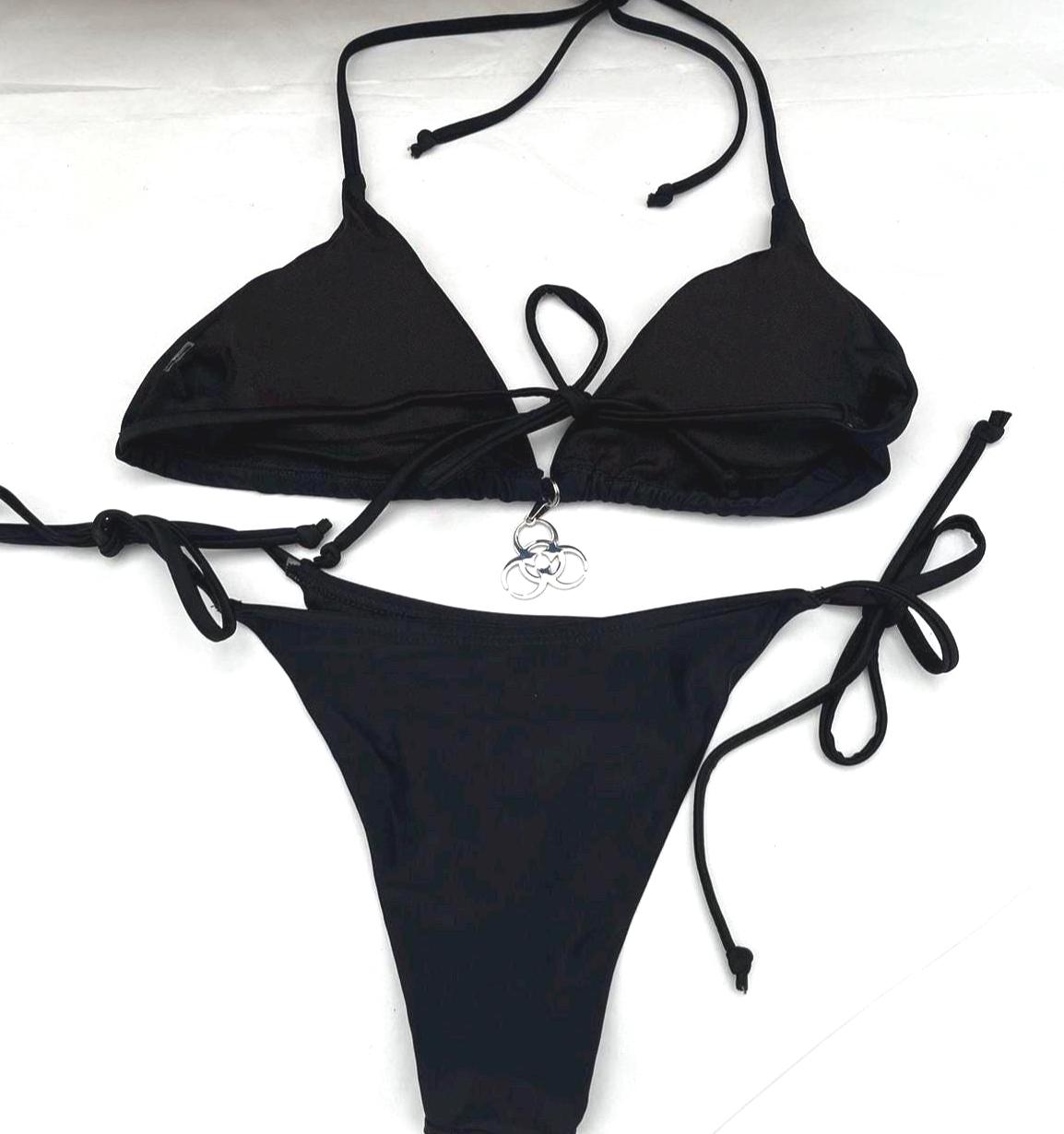 Scene Heart Biohazard Black Bikini – Women's Tie String Halter Set | Acidcore