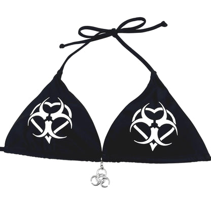Scene Heart Biohazard Black Bikini – Women's Tie String Halter Set | Acidcore