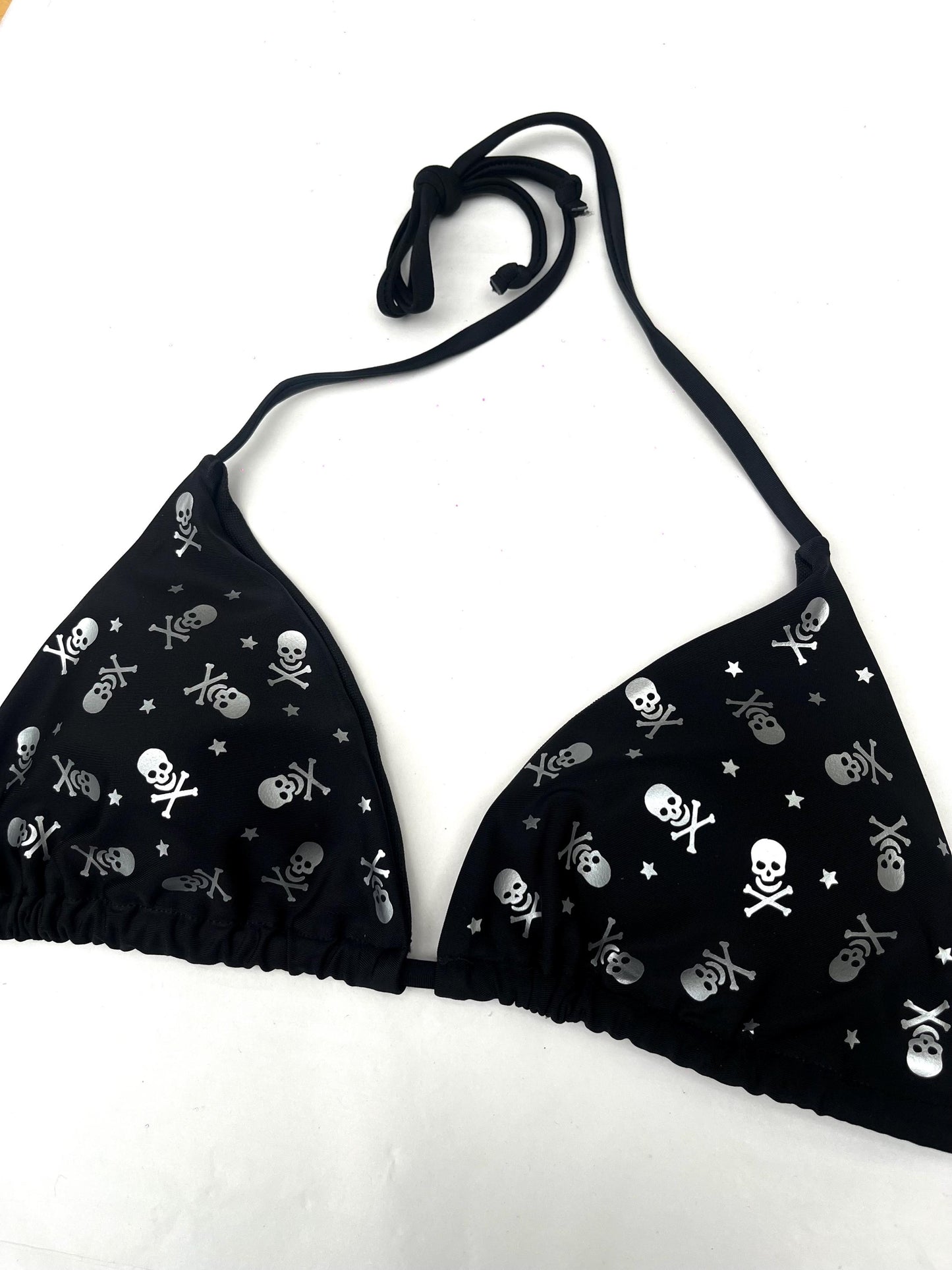 Silver All Over Skull and Star Black Bikini – String Swim Set, Rave Beachwear