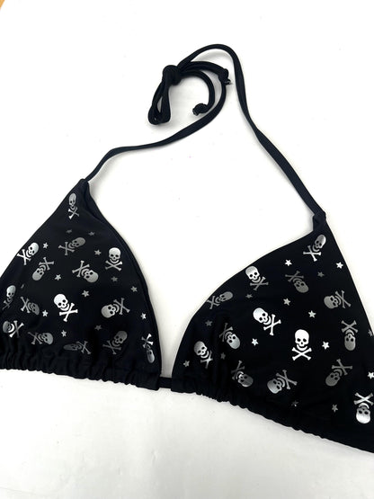 Silver All Over Skull and Star Black Bikini – String Swim Set, Rave Beachwear