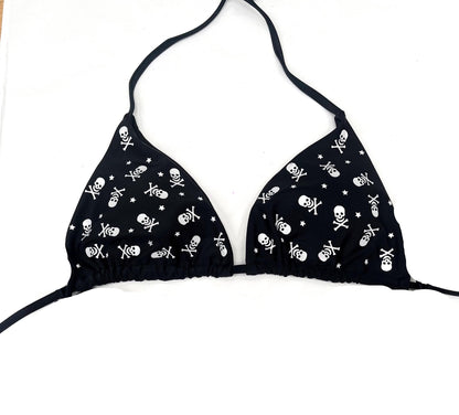 Silver All Over Skull and Star Black Bikini – String Swim Set, Rave Beachwear