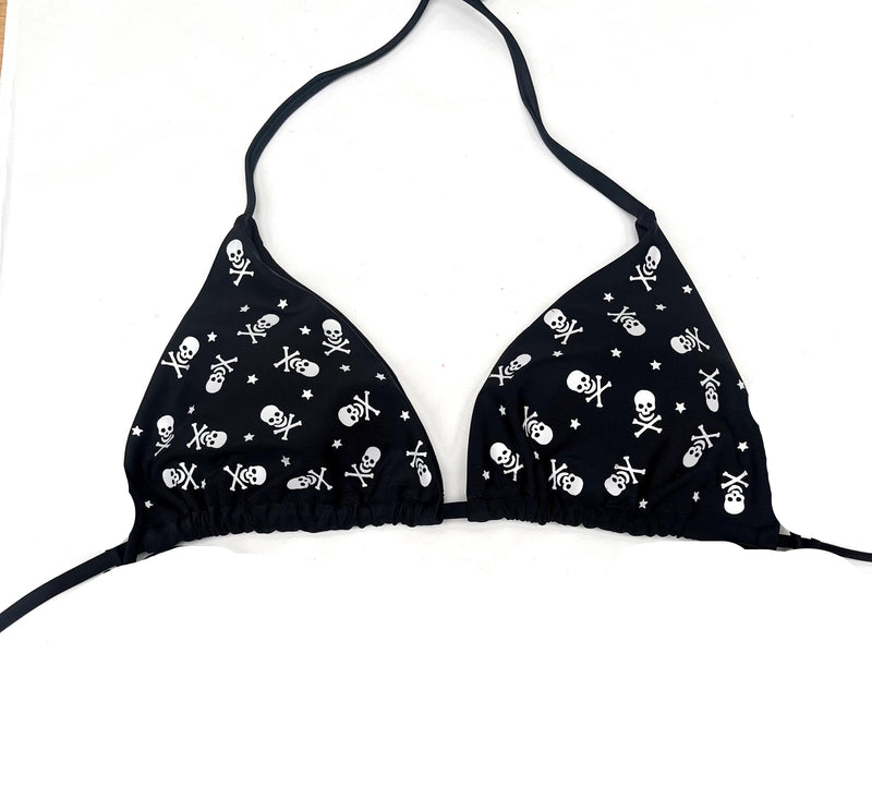 Silver All Over Skull and Star Black Bikini – String Swim Set, Rave Beachwear