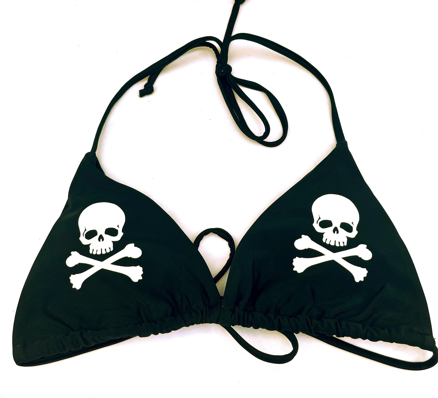 Skull & Crossbone Black Bikini Halter Tie String Goth Grunge Swimsuit
