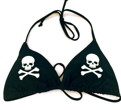 Skull & Crossbone Black Bikini Halter Tie String Goth Grunge Swimsuit