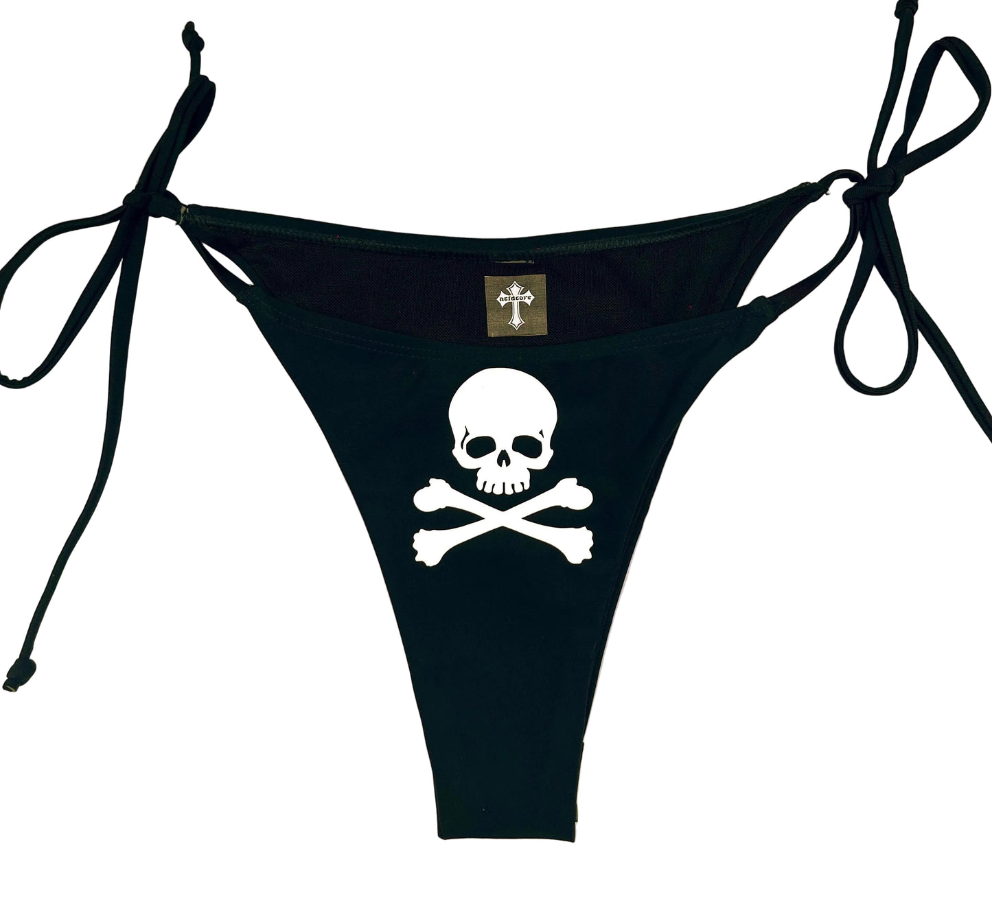 Skull & Crossbone Black Bikini Halter Tie String Goth Grunge Swimsuit