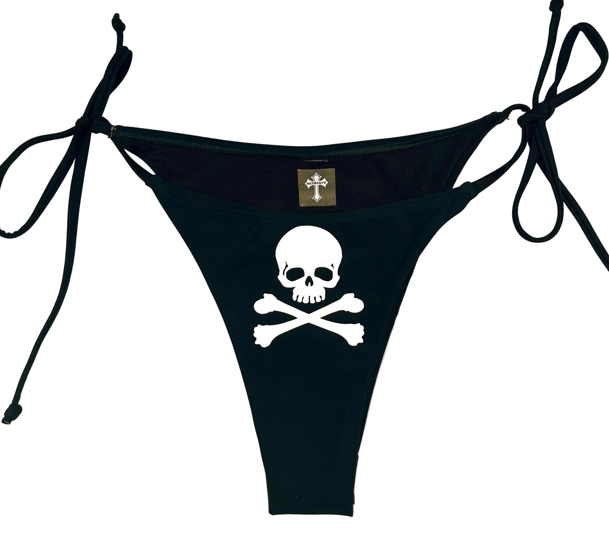 Skull & Crossbone Black Bikini Halter Tie String Goth Grunge Swimsuit