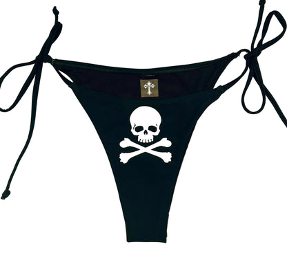Skull & Crossbone Black Bikini Halter Tie String Goth Grunge Swimsuit