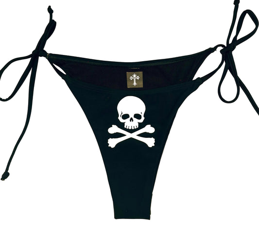 Skull & Crossbone Black Bikini Halter Tie String Goth Grunge Swimsuit