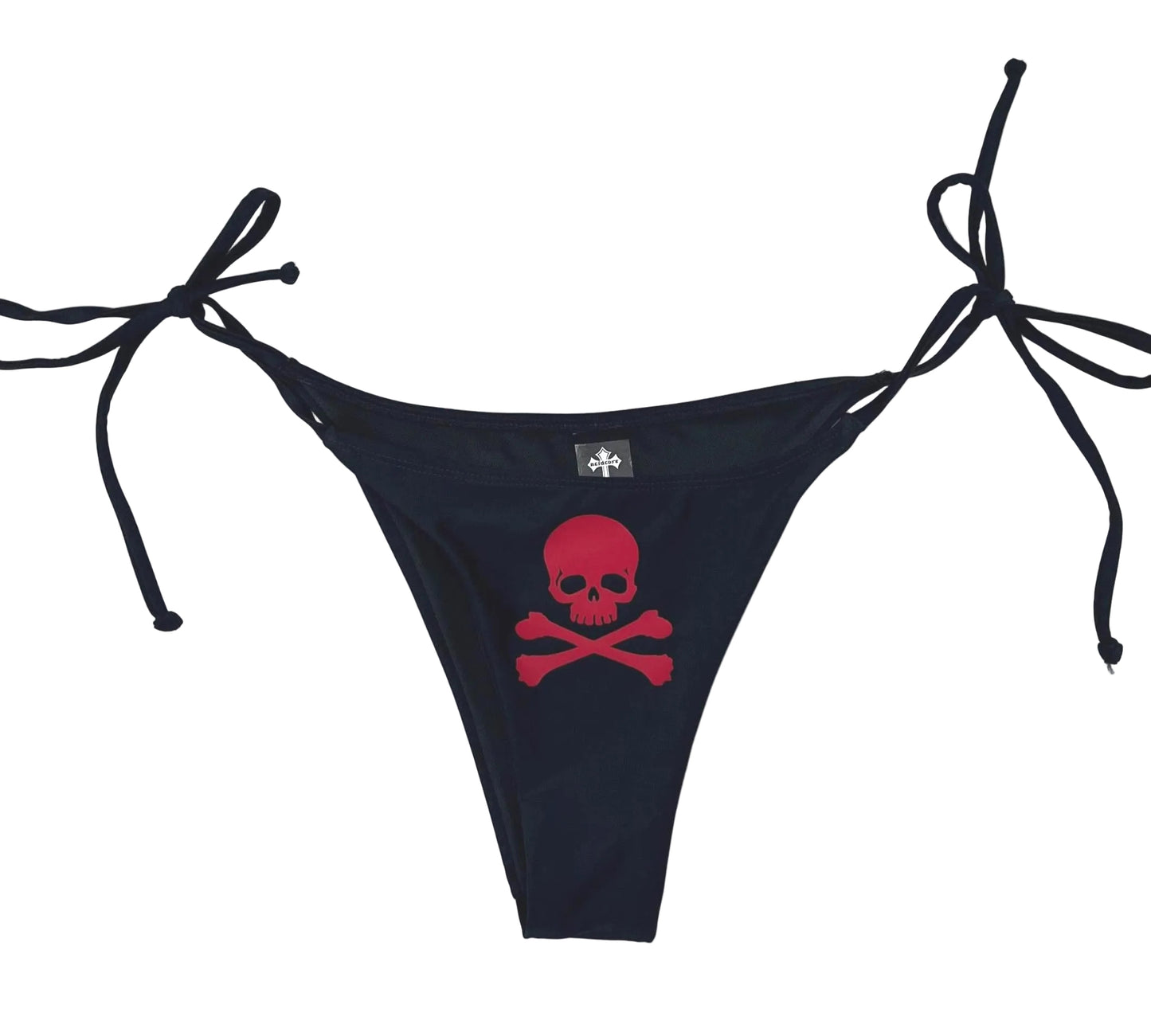 Skull & Crossbone Black Bikini Halter Tie String Goth Grunge Swimsuit