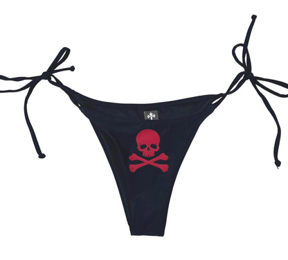 Skull & Crossbone Black Bikini Halter Tie String Goth Grunge Swimsuit