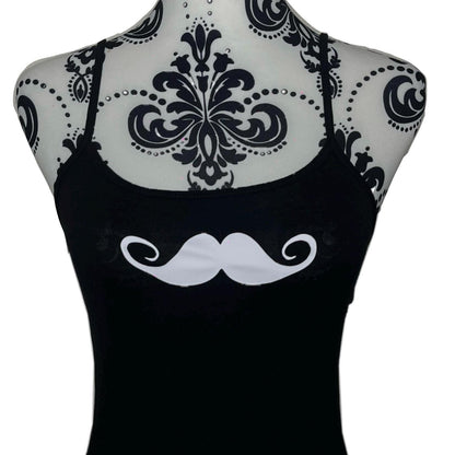 White Moustache Y2k Black Tank Top Vest