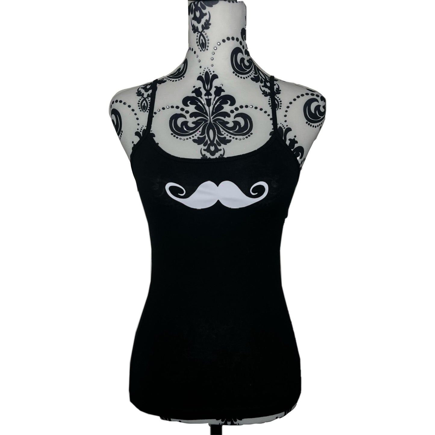 White Moustache Y2k Black Tank Top Vest