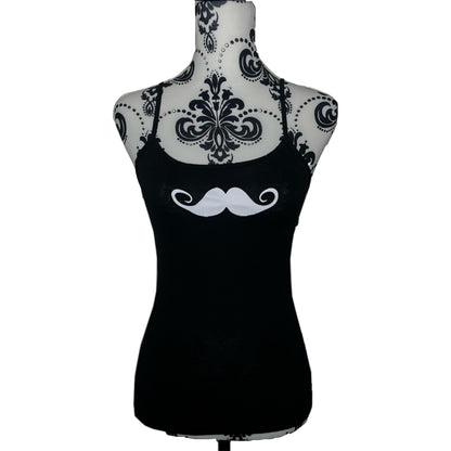 White Moustache Y2k Black Tank Top Vest