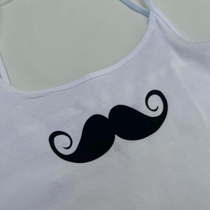 White Moustache Y2k Black Tank Top Vest