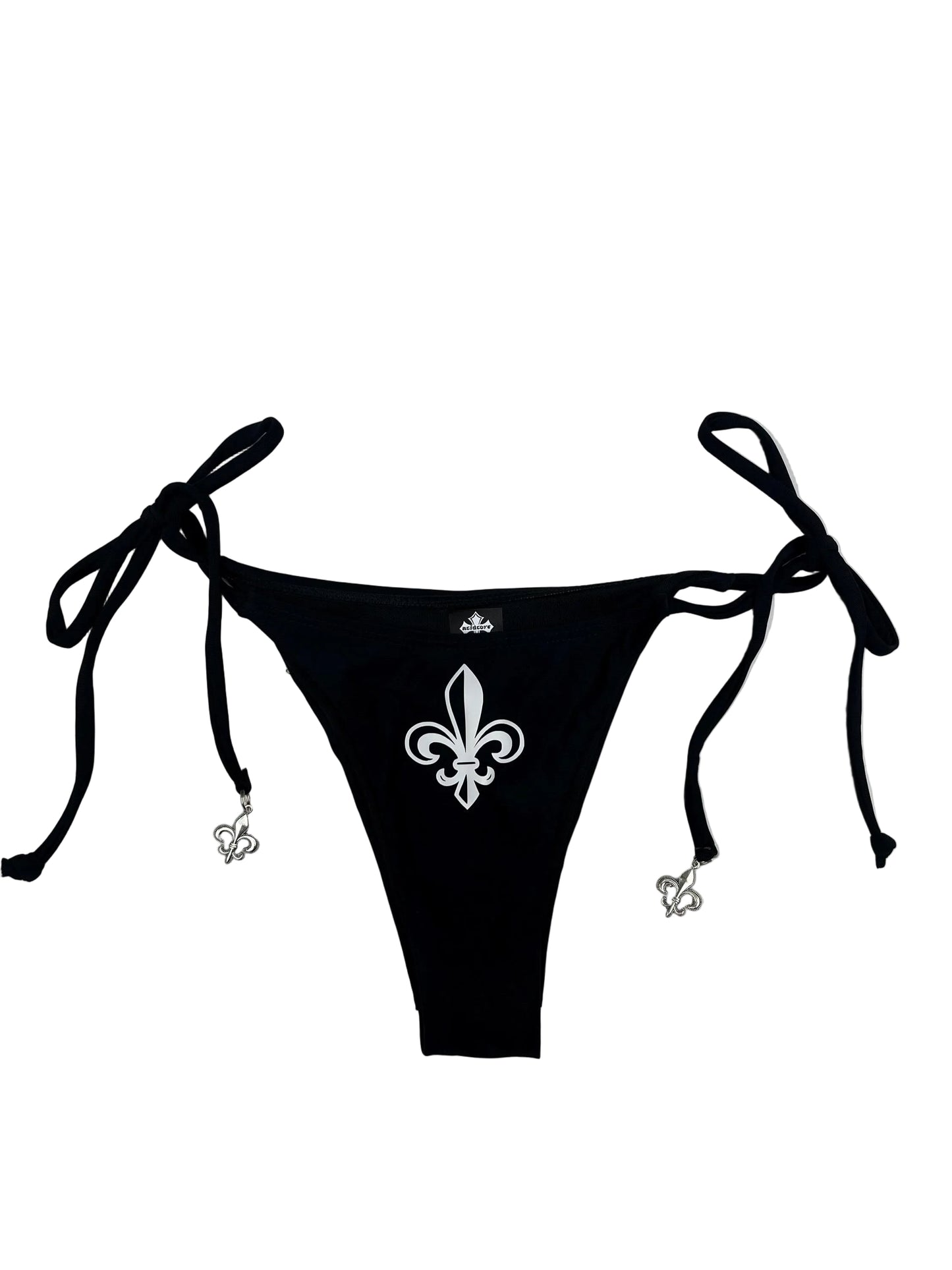 Women’s Fleur De Lis Cross Black String Bikini Halter Neck with Pendants