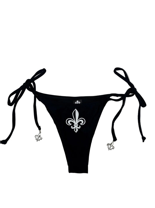 Women’s Fleur De Lis Cross Black String Bikini Halter Neck with Pendants