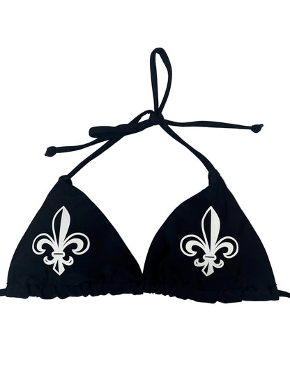 Women’s Fleur De Lis Cross Black String Bikini Halter Neck with Pendants