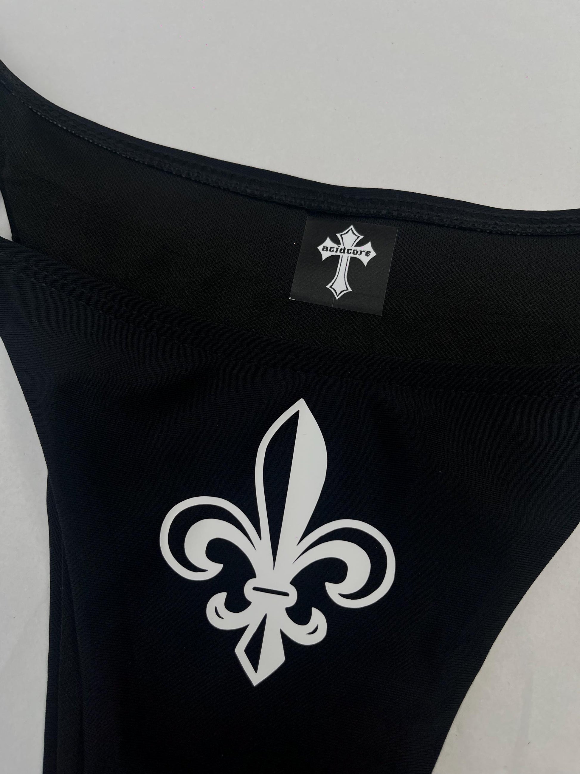 Women’s Fleur De Lis Cross Black String Bikini Halter Neck with Pendants