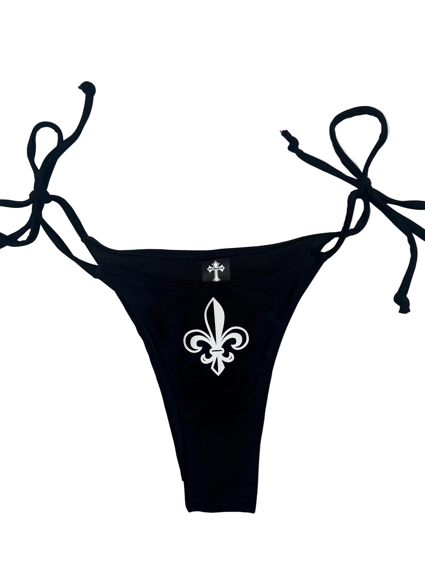 Women’s Fleur De Lis Cross Black String Bikini Halter Neck with Pendants