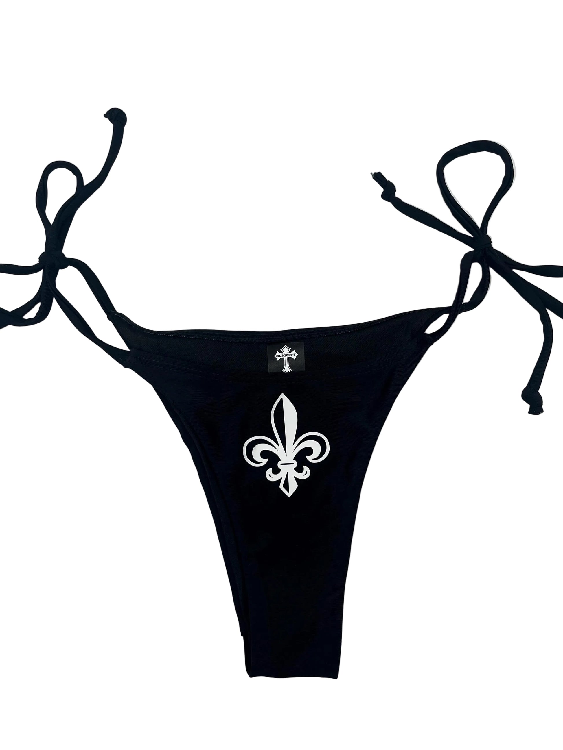 Women’s Fleur De Lis Cross Black String Bikini Halter Neck with Pendants