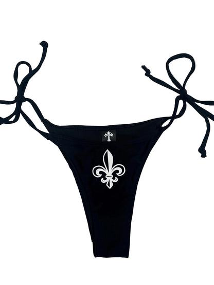 Women’s Fleur De Lis Cross Black String Bikini Halter Neck with Pendants