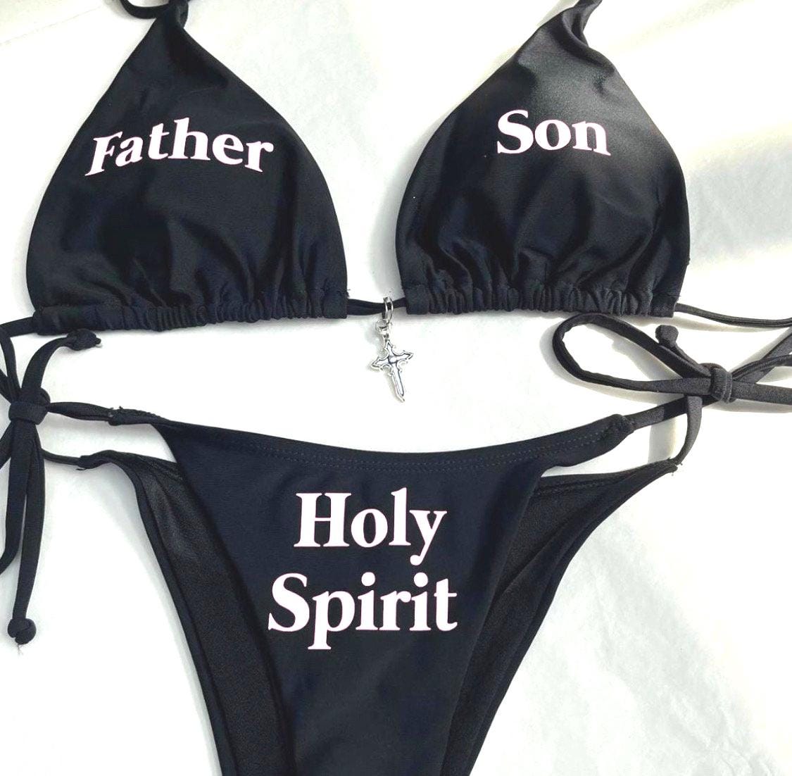 Women’s Holy Spirit Father Son Black Rebellious Emo Bikini Swimsuit