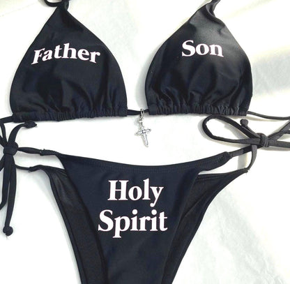 Women’s Holy Spirit Father Son Black Rebellious Emo Bikini Swimsuit