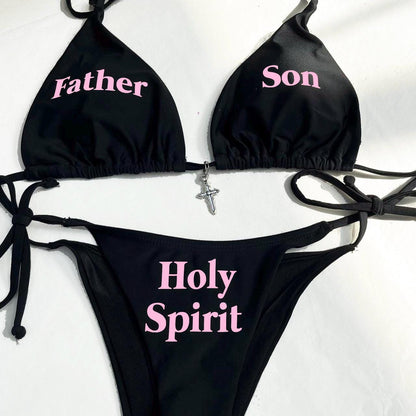 Women’s Holy Spirit Father Son Black Rebellious Emo Bikini Swimsuit