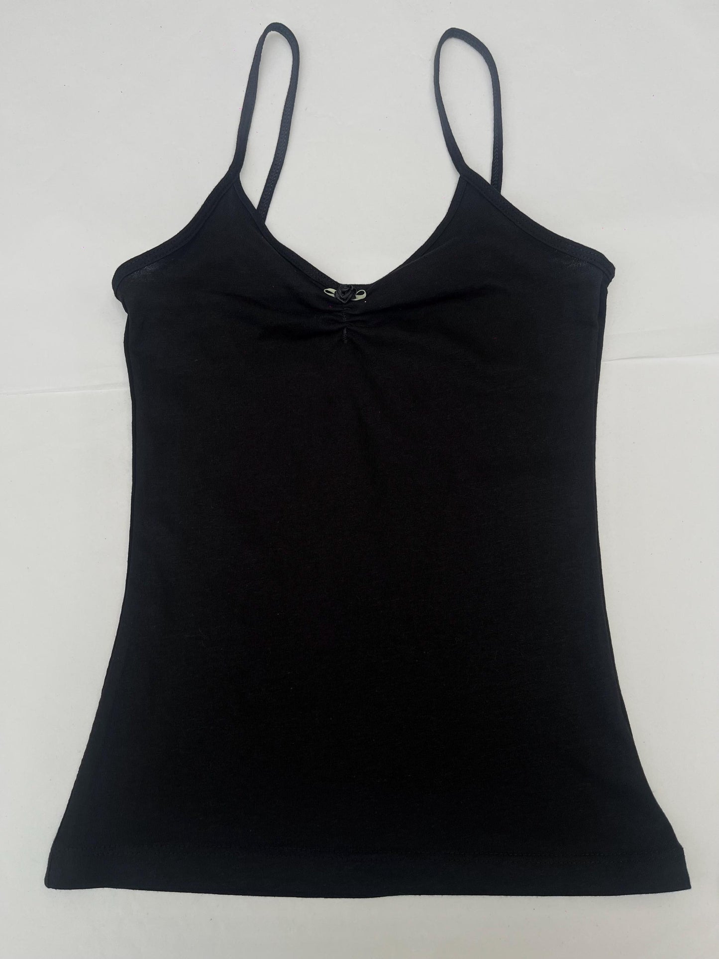 Y2K Black Ruched Cami Printed with Chrome Metallic Angel Wings