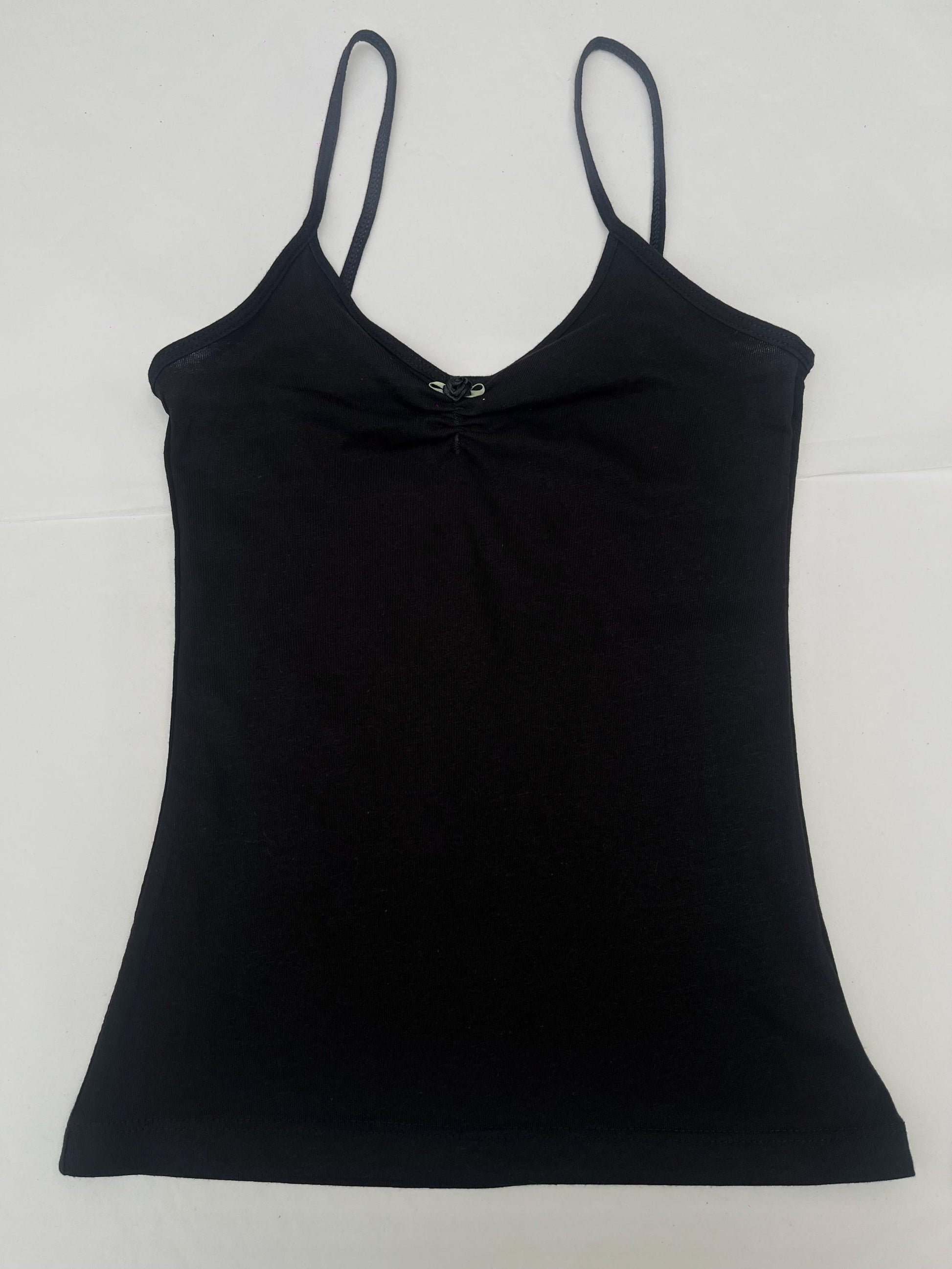 Y2K Black Ruched Cami Printed with Chrome Metallic Angel Wings