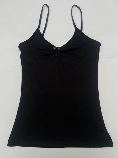 Y2K Black Ruched Cami Printed with Chrome Metallic Angel Wings