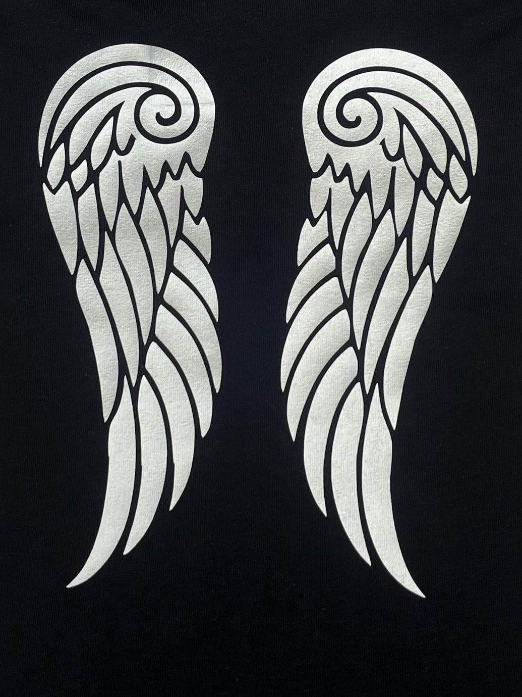 Y2K Black Ruched Cami Printed with Chrome Metallic Angel Wings
