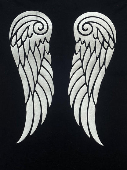 Y2K Black Ruched Cami Printed with Chrome Metallic Angel Wings