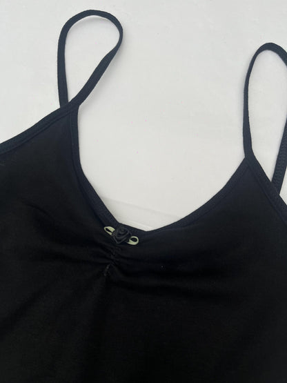 Y2K Black Ruched Cami Printed with Chrome Metallic Angel Wings