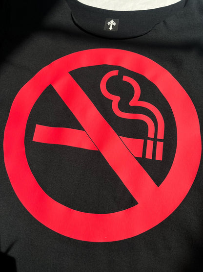 Y2K No Smoking Sign Black Oversized Off The Shoulder T-Shirt Tee Top