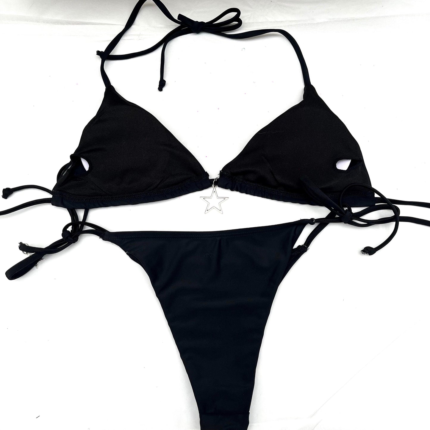 Y2K Star Bikini Set – Black Tie String Halter Swimwear