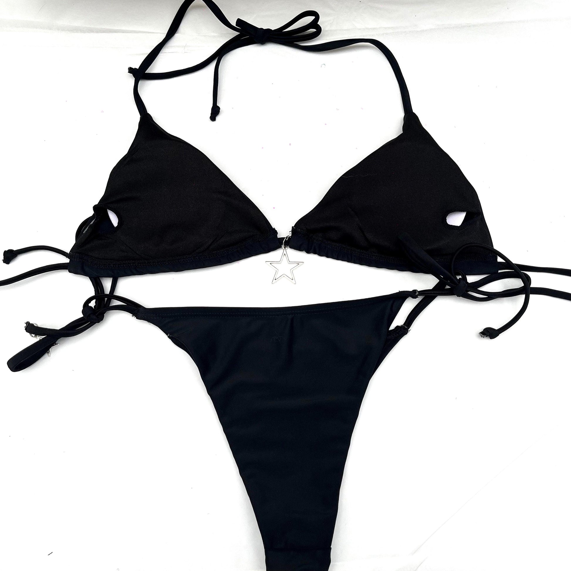 Y2K Star Bikini Set – Black Tie String Halter Swimwear