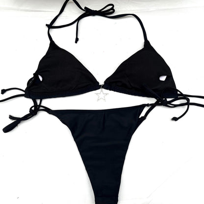 Y2K Star Bikini Set – Black Tie String Halter Swimwear