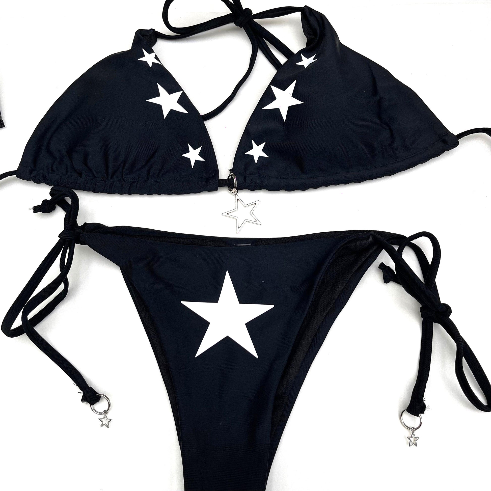 Y2K Star Bikini Set – Black Tie String Halter Swimwear