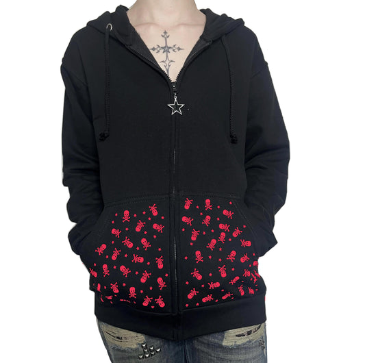 Y2K Unisex Star & Crossbones Skull Graphic Zip-Up Grunge Hoodie